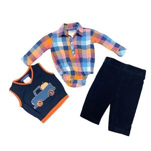 Matt’s Scooter 3 Piece set, Sweater Vest, onesie Shirt and Pants, size 0-3 month